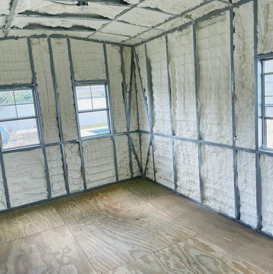 Closed-cell spray foam insulation applied to wall cavities in a residential project in Keystone